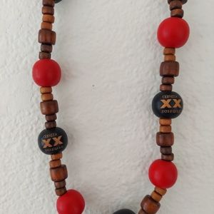 Dos Equis wooden bead long necklace